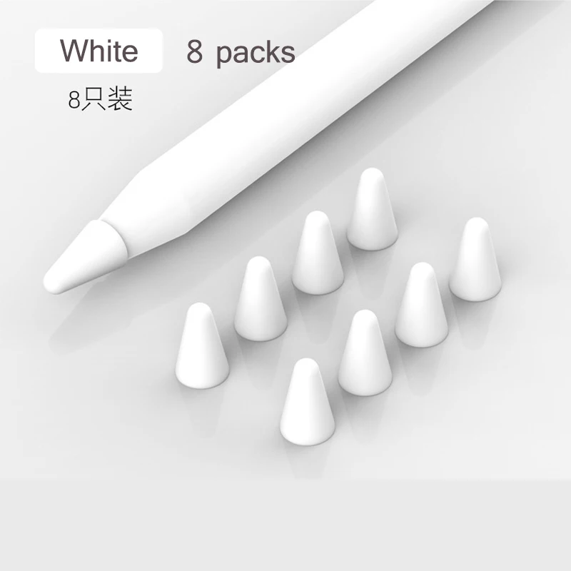 8 шт силиконовый сменный наконечник, чехол, защитный чехол для Apple Pencil, 1-й 2-й сенсорный стилус, чехол, черный, красный - Цвета: White