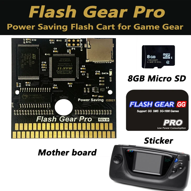2023 Flash Gear Pro Power Saving Flash Cart Game Cartridge Card Pcb Per Sega Game Gear Gg System Batteria Lunga Guscio A Bassa Potenza