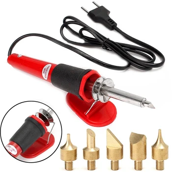 

7Pcs/Set 30W 110/220V Electric Soldering Iron EU/US/UK Plug Wood Carved Soldering Iron Pen Welding Solder Tools with Solder Tips