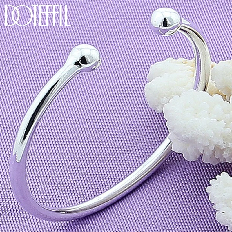 DOTEFFIL 925 Sterling Silver 4mm Smooth Solid Bead Bracelet Cufflinks Bangles For Women Men Wedding Engagement Party Jewelry