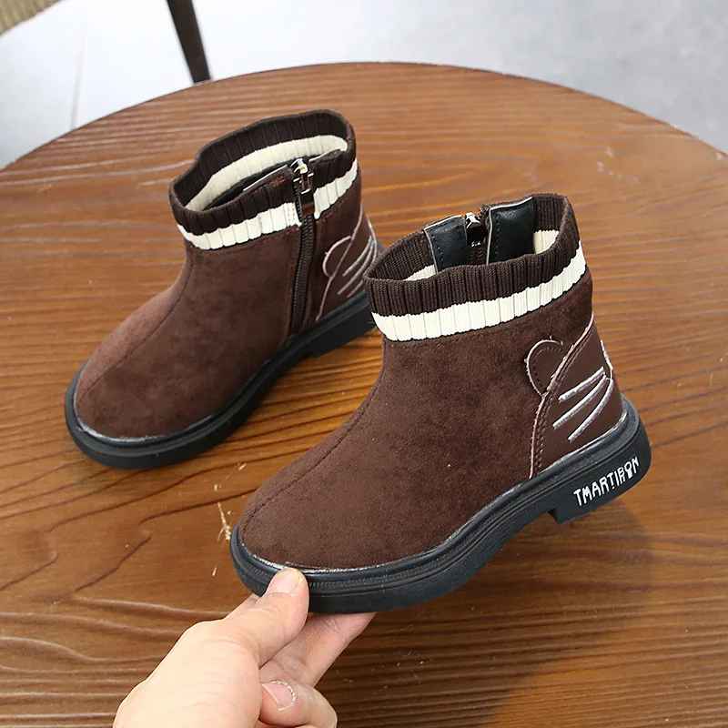 Коричневый Детские boots19; сезон осень-зима; Новинка для мальчиков и девочек модные ботинки в Корейском стиле; одежда с завязками; женские брендовые ботинки с мягкой подошвой фоны для фотосъемки с изображением ботильоны - Цвет: Коричневый