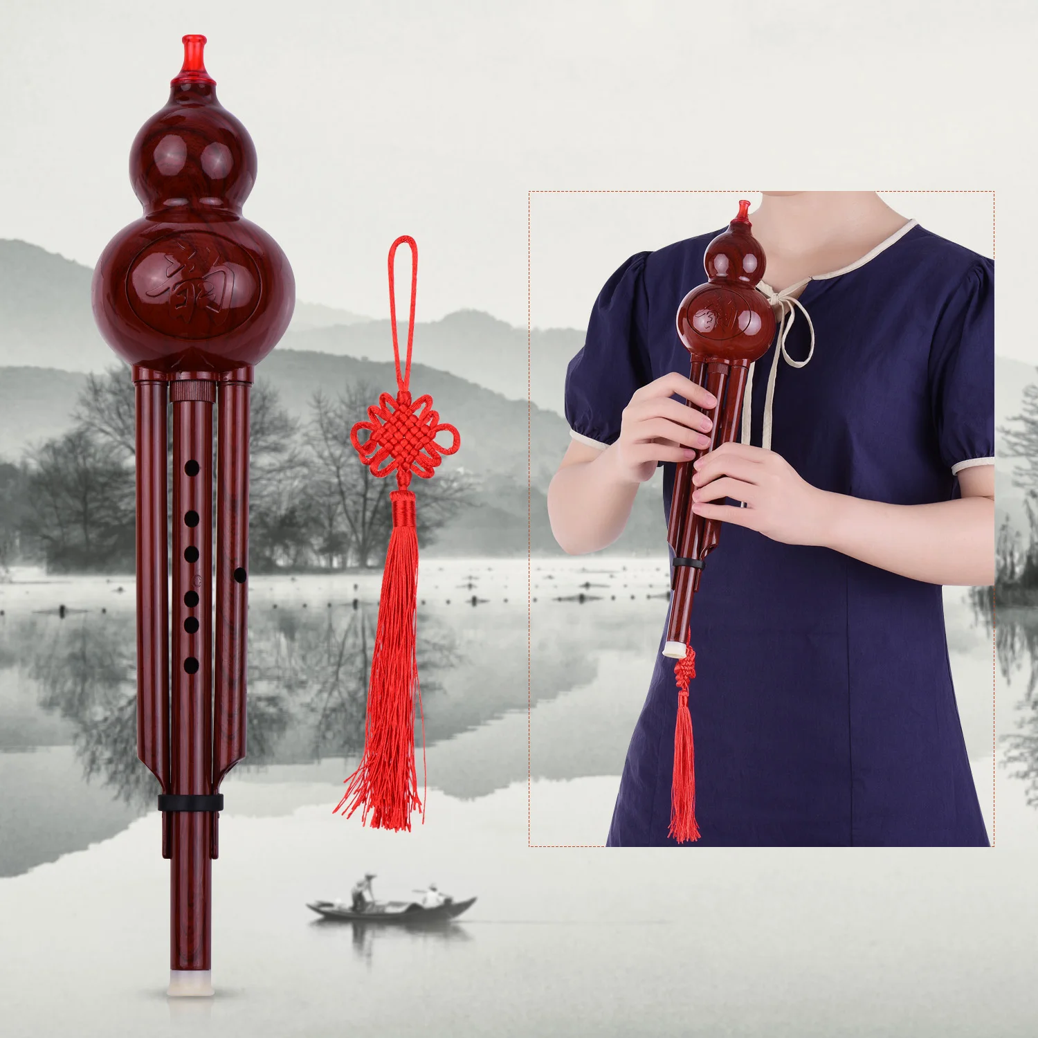 Tuyau en résine pour flûte de Cucurbit Hulusi, clé C, 2 tons, Instrument traditionnel chinois avec étui de transport pour débutants