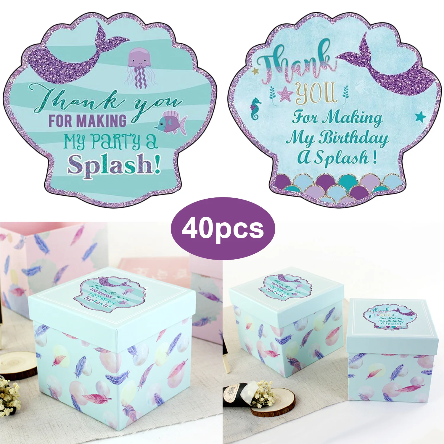 

Behogar 40PCS Mermaid Candy Bag Stickers Mermaid Theme Party Sticker Birthday Party Decoration Kids Gift Box Packaging Labels