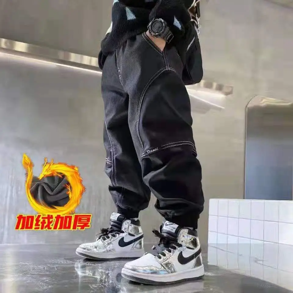 Boys Jeans Children Winter Plus Velvet Thickening Warm Casual Denim Trousers For Boys Aged 3-5-6-10-12