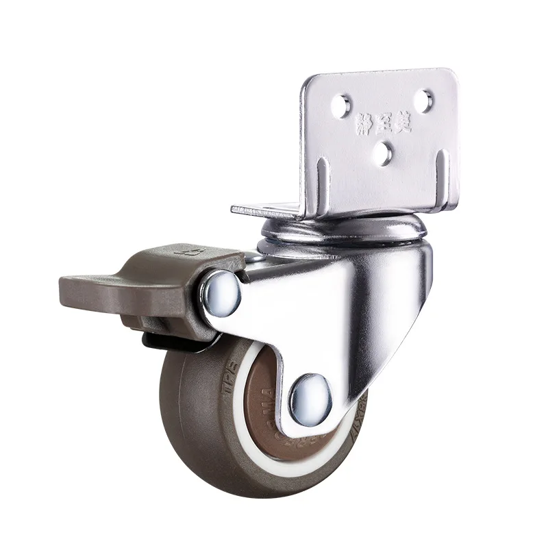 4 Pcs Swivel Caster Wheels - L-Shaped Side Mount, Rubber, 1" To 2" Sizes (2 Inch With Brake)