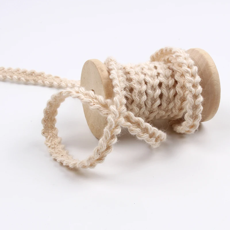 5mm Natural Beige Cotton Tape For Scrapbook Wedding Gift Box Decoration Ribbons Cotton Lace trims Accessories 10yards
