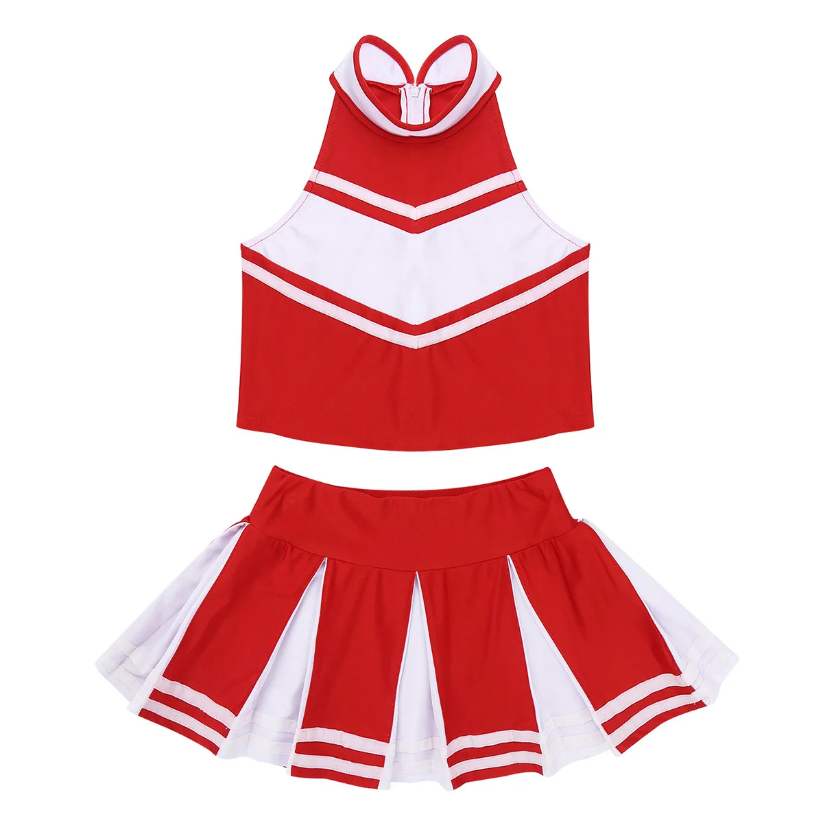 Kids Girls Cheerleading Uniform School Cosplay Party Dance Costume Sleeveless Zippered Tops Pleated Skirt Set