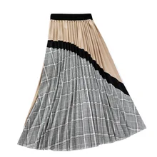 Женская осенне-зимняя модная контрастная цветная Юбка Ретро эластичная талия темперамент клетчатая А-силуэт плиссированная длинная юбка Falda ML348
