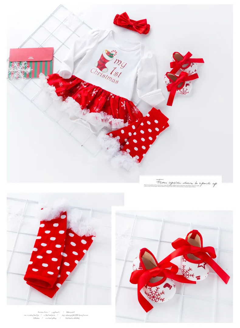 Рождественское платье с Минни для новорожденных, г. 4 шт./компл., одежда для маленьких девочек комплект одежды для маленьких девочек, костюм с Минни Маус рождественские подарки