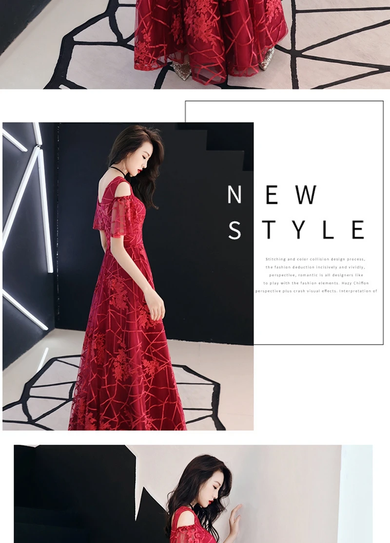 Bride toast clothing long section new red short-sleeved Slim was thin wedding back door thank you feast evening dress