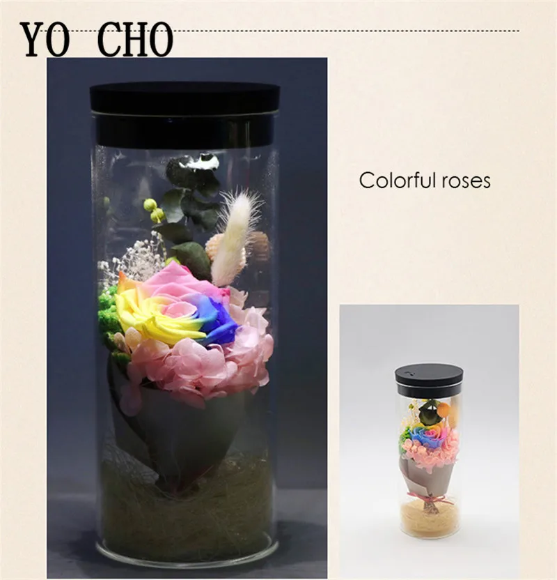YO CHO Eternal Flower настоящая Роза в стеклянном куполе светодиодный светильник красочные рождественские украшения подарок на день Святого Валентина сенсорный переключатель