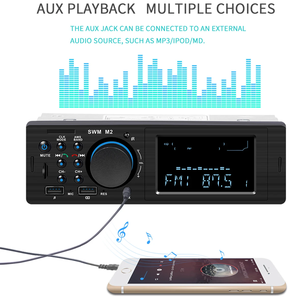 Автомобильный MP3-плеер BT стерео музыкальный плеер mp3 AUX в-тире головное устройство MP3-плееры fm-радио с кабелем питания