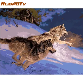 

RUOPOTY Frame Running Wolf DIY Paint By Numbers Kit Animals Acrylic Paint Picture By Numbers Wall Art Gift For Home Decors Craft
