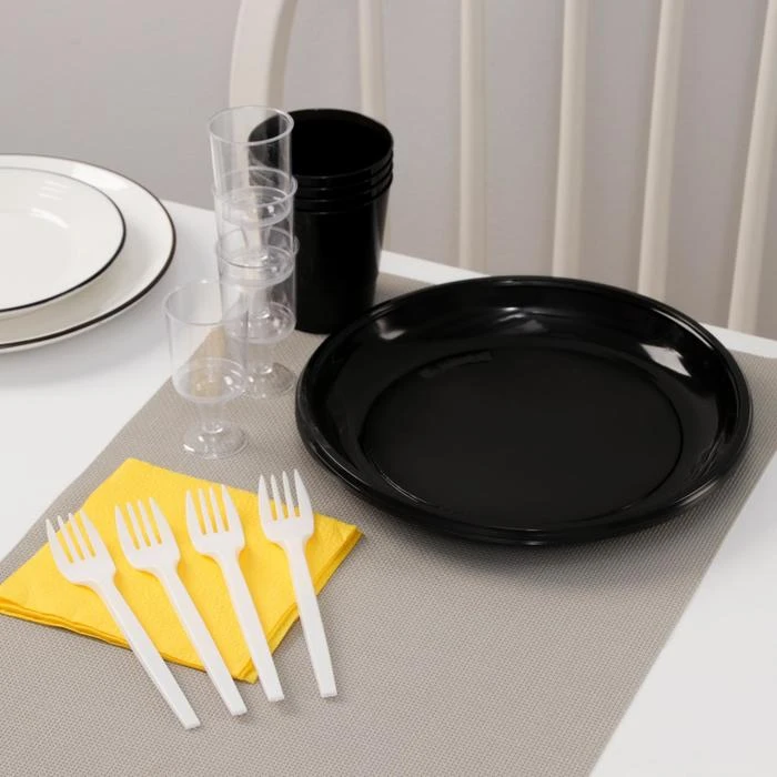 Conjunto de vajilla desechable premium Doliana Furshet para 4 personas, platos, tenedores, vasos de 200 ml y servilletas de 100 ml, juego vajilla desechable, vajilla para cocina, comedor y Bar|Vajillas desechables| - AliExpress