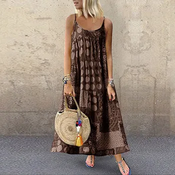 

Women Dress Summer Strappy Loose Bohemia Maxi Print Long Dress Plus 2020 Size Casual Female Party Beach Dress Vestidos#C45