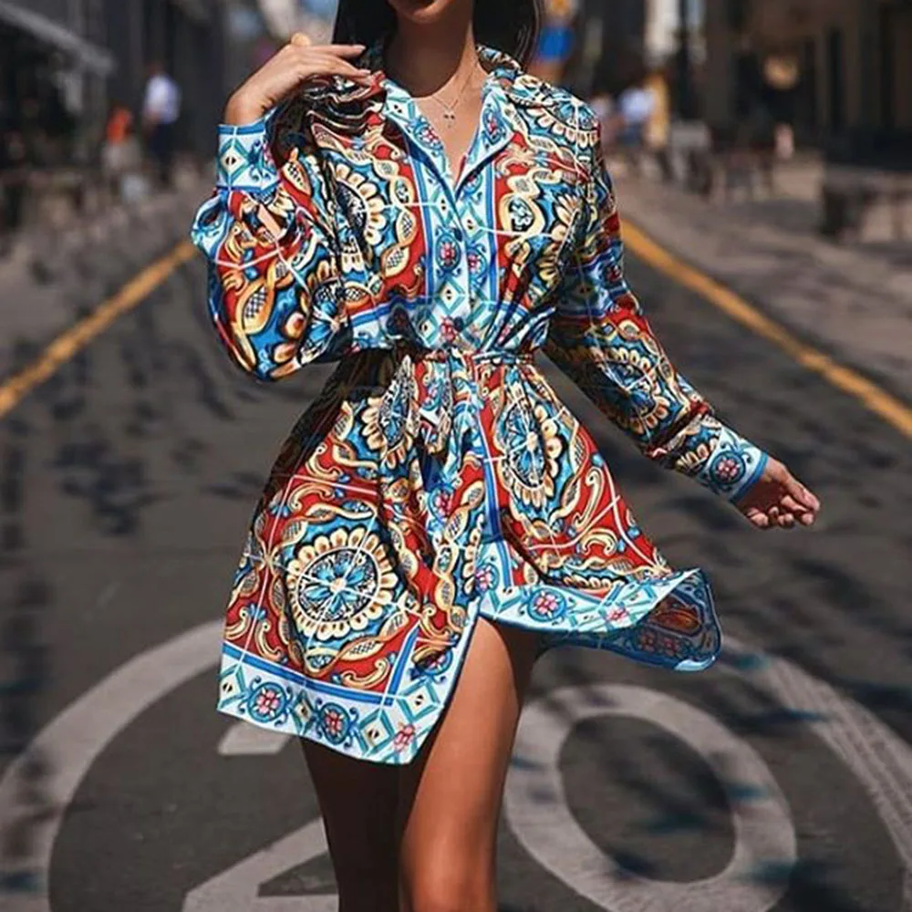 

Sexy Foral Print Dress Women 2019 Autumn Fashion Designer Long Sleeve Causal Mini Dresses A-line Boho Elegant Vestidos Robe
