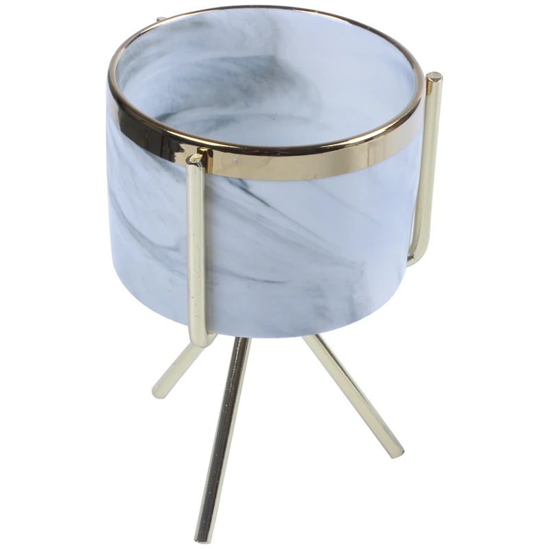 HHO-Nordic Marble Pattern Vase Ceramic Iron Art Vase Rose Gold Silver Tabletop Green Plant Flower Pot Home Office Vases Decorati