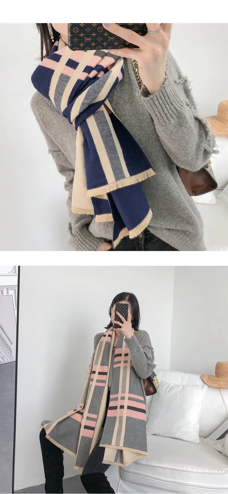 Chinese quality silk New style autumn and winter fashion lady Two-sided cashmere scarf Ladies Wool Multicolor print beach shawl