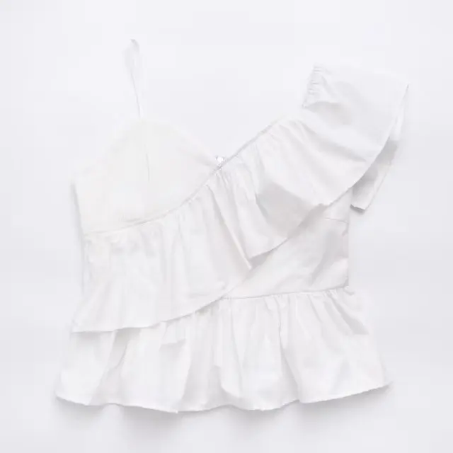 Новинка 2019 одноцветная блузка на одно плечо с рюшами Женская Сексуальная