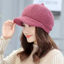 Новинка, зимние шапки для женщин, модная шапка, сохраняющая тепло, женская шапка, высокое качество, рисунок в клетку, вязаная шапка из кроличьего меха