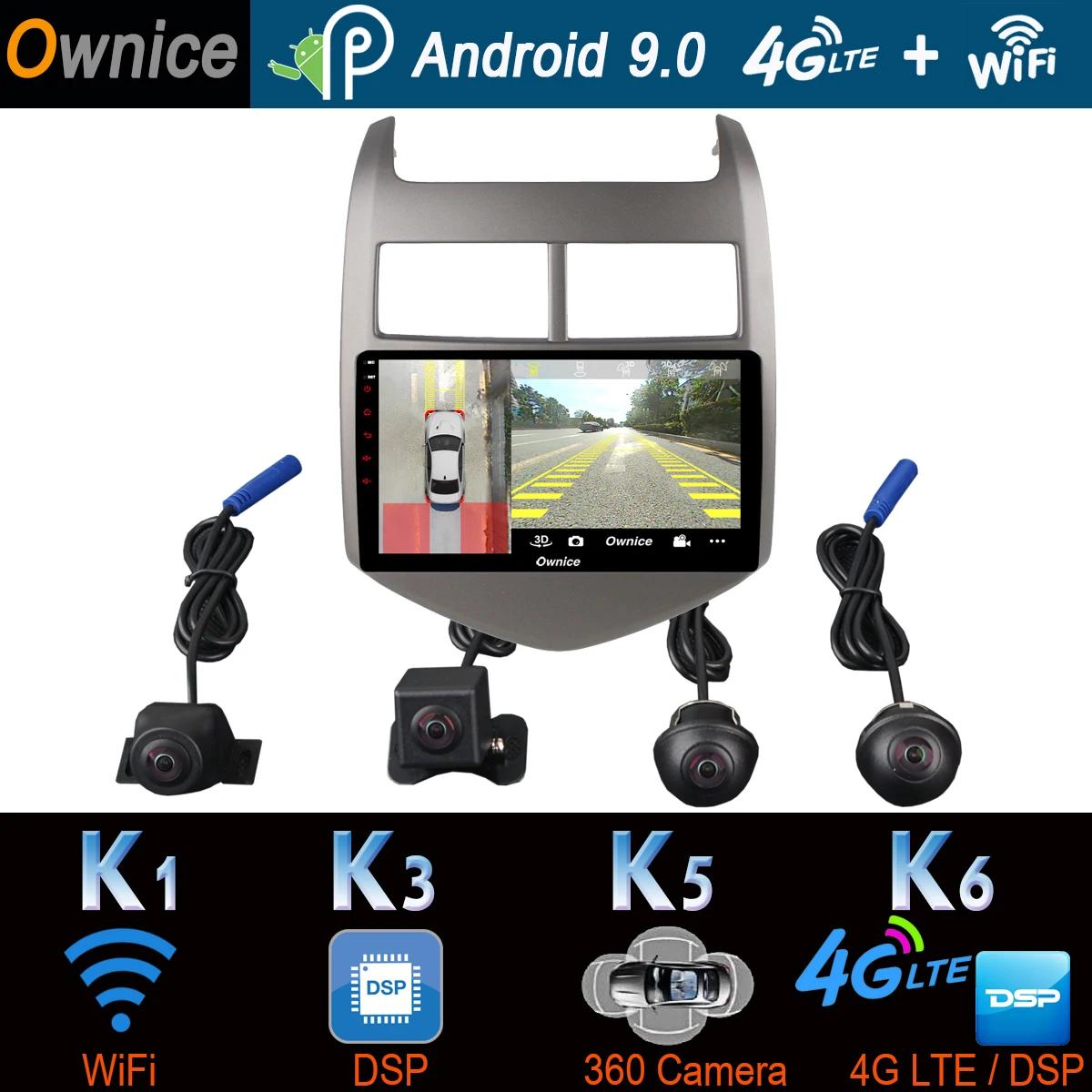 Perfect 360°Panoramic Camera 4G LTE WiFi Android 9.0 8Core 4G+64G DSP CarPlay Car Player for Chevrolet Aveo 3 Sonic 2011-2013 GPS Radio 1