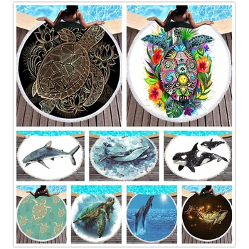 

Microfiber Marble Abstract Pattern Beach Towel Round Large Watercolor Yoga Towel With Tassel Beach Mat Blanket Cover 150cm*150cm