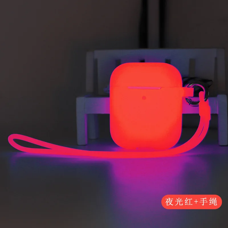 red Для Apple AirPods чехол силиконовый Флуоресцентный однотонный Bluetooth беспроводной чехол для наушников защита от падения Чехол для наушников - Цвет: red