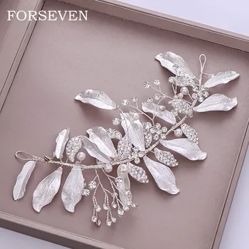 

Silver Color Leaf Rhinestone Pearl Bridal Headband Hair Vine Women Tiaras Wedding Hair Ornaments Tiaras Headband Accessories