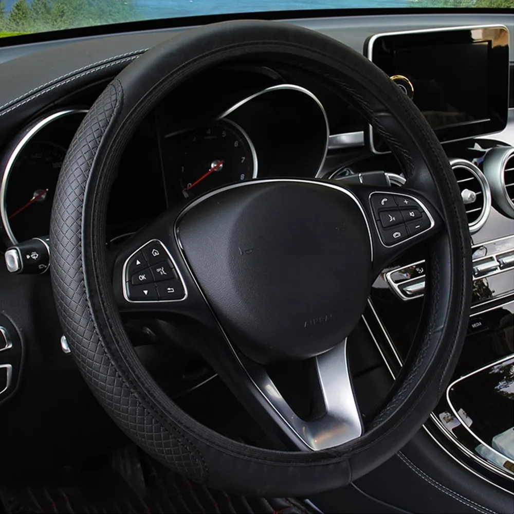 Breathable Embossing Sleeve Leather Non-slip Car Steering Wheel Covers Blue Breathable Embossing Sleeve Leather Non-slip Car Steering Wheel Covers Blue