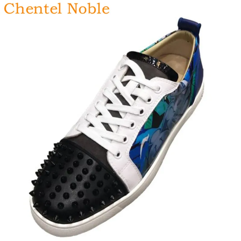 

Brand Chentel Noble Black Rivet Leather Loafers Men Casual Shoes Party Dress Shoes Men Flats Irregular Pattern Sneakers Big Size