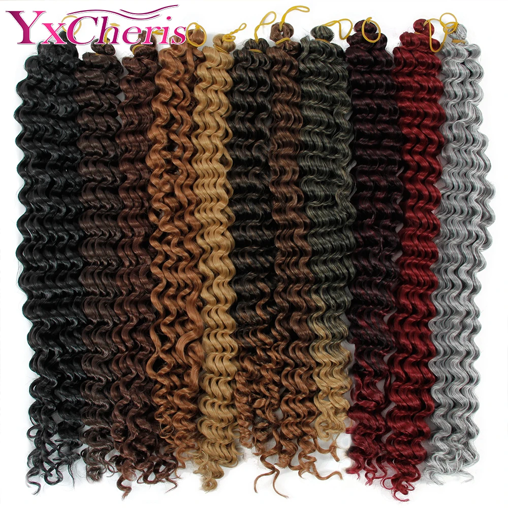 YxCheris-extensiones de cabello trenzado de 18 pulgadas, cabello sintético Natural de ganchillo con ondas profundas, ombré, baja temperatura