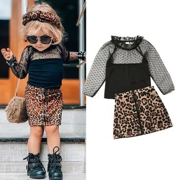 

Toddler Kids Baby Girl clothes ropa niña одежда для новорожденных Tulle T shirt Tops Leopard Print Skirt Outfits 2pcs Set #4
