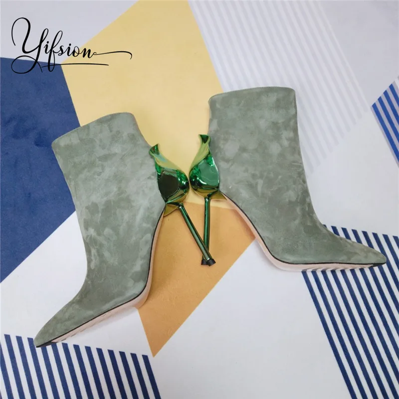 OLOME New Fashion Genuine Leather Gladiator Side Zip Women Boots Pointed Toe High Heel Women Autumn Winter Boots Shoes Woman