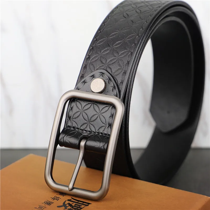 Leather Belt Men's Leather Youth Pin Buckle First Layer of Pure Leather Black Belt-Style Simple Wild Young People Belt