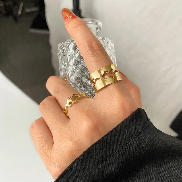 2Pcs Heart Magnet Couple Rings Punk Cuban Chain Charm Paired Rings For Lp Lovers Friend Adjustable Jewelry Party Gift Trend New Style 09
