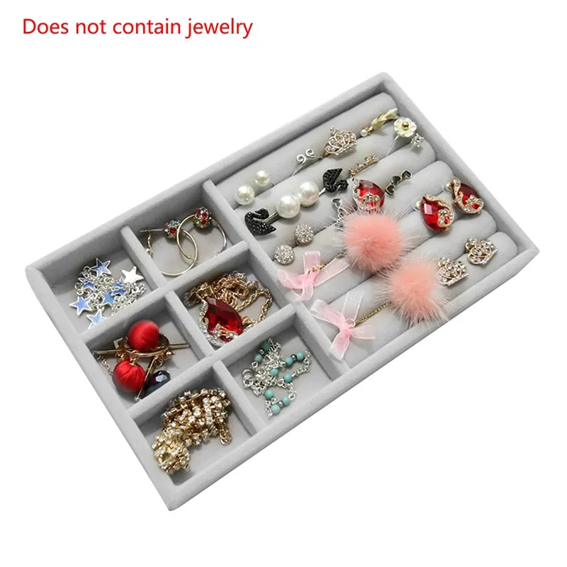 Velvet Jewelry Sorage Tray Divider Drawer Stackable Jewelry Display Case For Counter Home Ring Bracelet Earring Organizer Box 