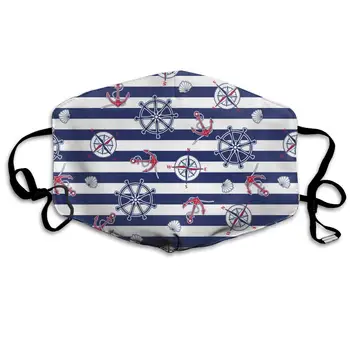 

Marine Pattern On Striped Washable Reusable Mask, Cotton Anti Dust Half Face Mouth Mask For Kids Teens Men Women With