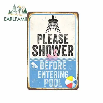 

EARLFAMILY 13cm x 8.6cm for Metal Sign - Please Shower Before Pool Personality Car Stickers Vinyl Car Wrap Decal Decoration