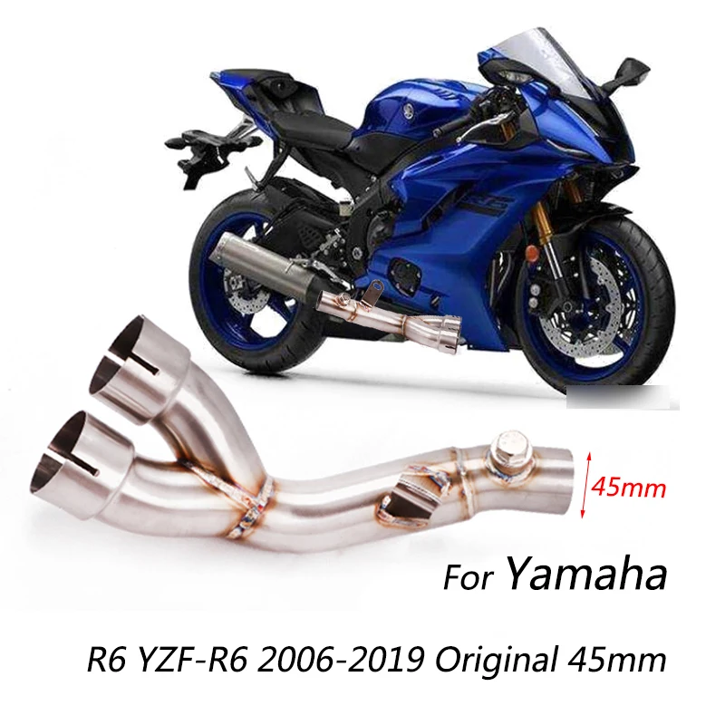 45 мм средняя труба для 2006- Yamaha R6 YZF-R6 мотоцикл двойной выход выхлопной трубы удалить катализатор скольжения на глушитель трубы