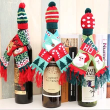 Рождественская елка Санта Клаус Лось крышка бутылки вина подарок Рождество Navidad год обеденный стол декоры