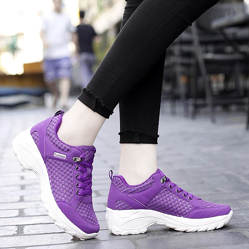 Zapatos morados para caminar para mujer, zapatillas con plataforma y cuña,  de malla transpirable, para gimnasio, baile moderno, aumento de altura| Zapatillas para caminar| - AliExpress
