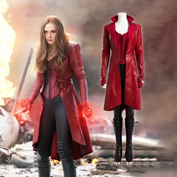 

Avengers Infinity War Captain America Civil War Red women Halloween Costumes coat Scarlet Witch Cosplay Wanda Maximoff Costume