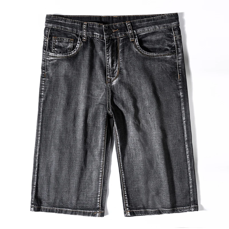 Повседневные Прямые облегающие эластичные короткие джинсы мужские брендовые летние новые мужские серые джинсовые шорты модные большие размеры 40 42 44
