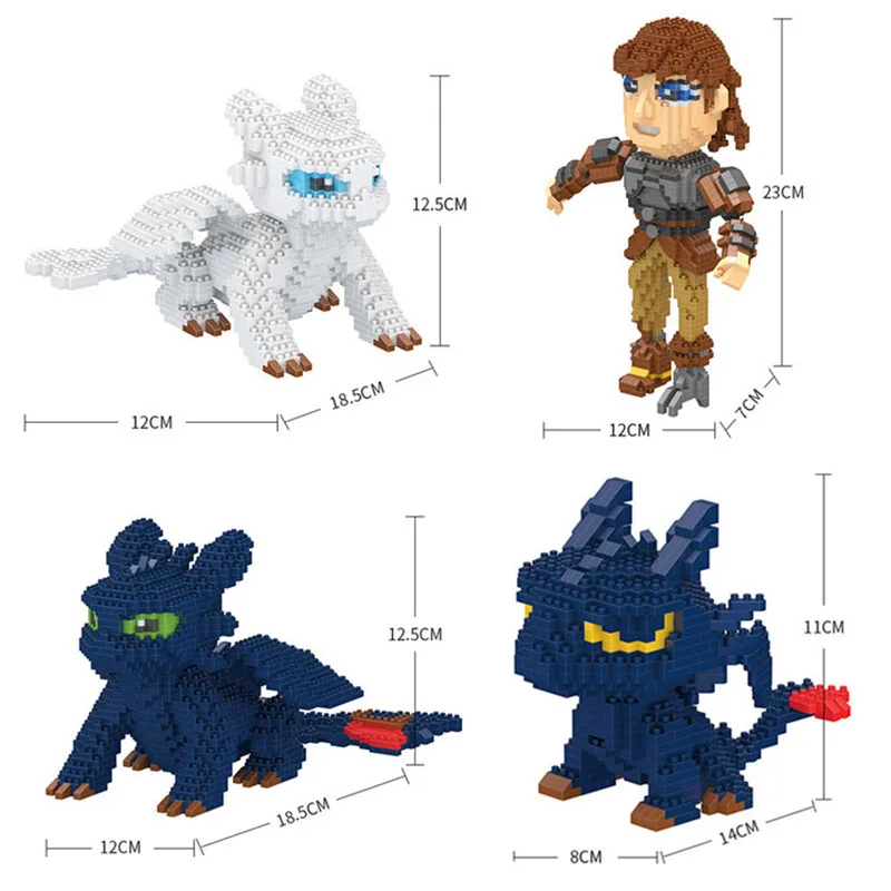 

Mini Brick How to Train Your Dragon 3 Block Set 3D DIY White Toothless Night Fury Model Building Toy For Kids