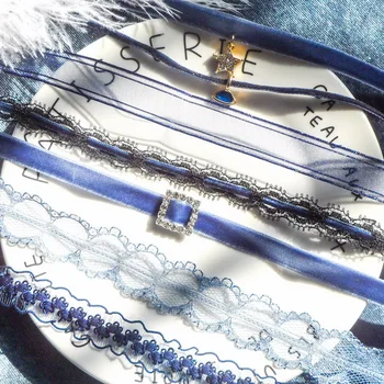 

Gothic Temperament Blue Lace Velvet Choker Necklace for Women Short Clavicle Neck Collares Chocker 2019 New Jewelry Gifts FS10
