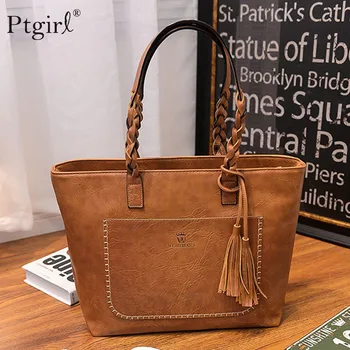 

Vintage PU Tassel Women Shoulder Bag Female Retro Daily Causal Totes Ptgirl Lady Elegant Shopping Handbag shoulder bag women Sac