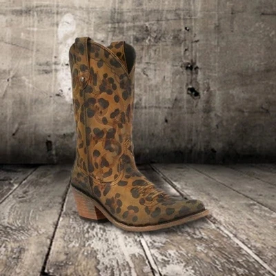 

Fashion Autumn Winter Cowgirl Boots Women Shoes Western Cowboy Ankle Boots Pointed Toe Leather Leopard Shoes Woman Heel Boots