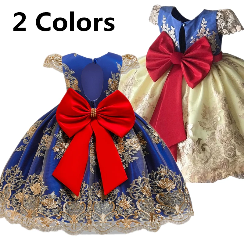 Elegant Kids Dresses For Girls Big Bow Backless Designs Princess Dress Christmas Party New Year Chilren's Clothing | Детская одежда