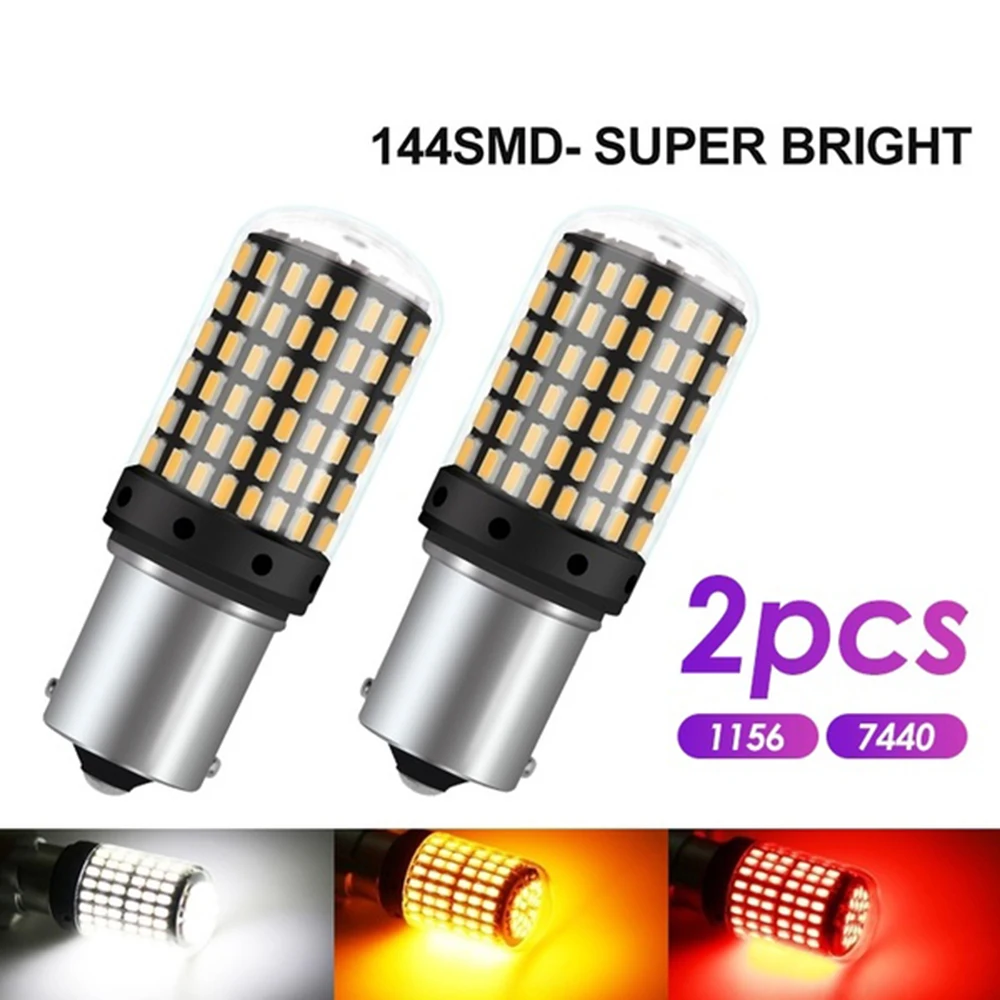 

2pc T20 7440 W21W LED Bulbs 3014 144 smd led CanBus No Error 1156 BA15S P21W led lamp for Turn Signal No Flash