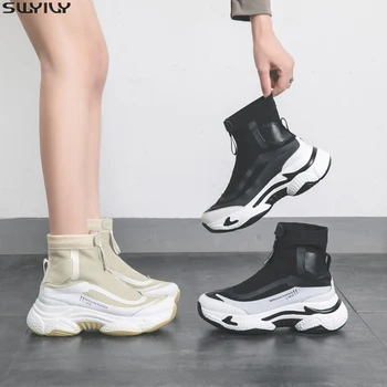 

SWYIVY Mesh Platform Sneakers Ladies Slip On Casual Shoes Woman 2020 Spring New Women Sneakers Fashion Wedges Shoes For Women 35